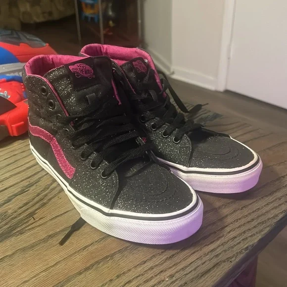Vans SK8 Hi Glitter 2.5 Black Pink Lace Up High Top Sneaker Great condition - Picture 2 of 9